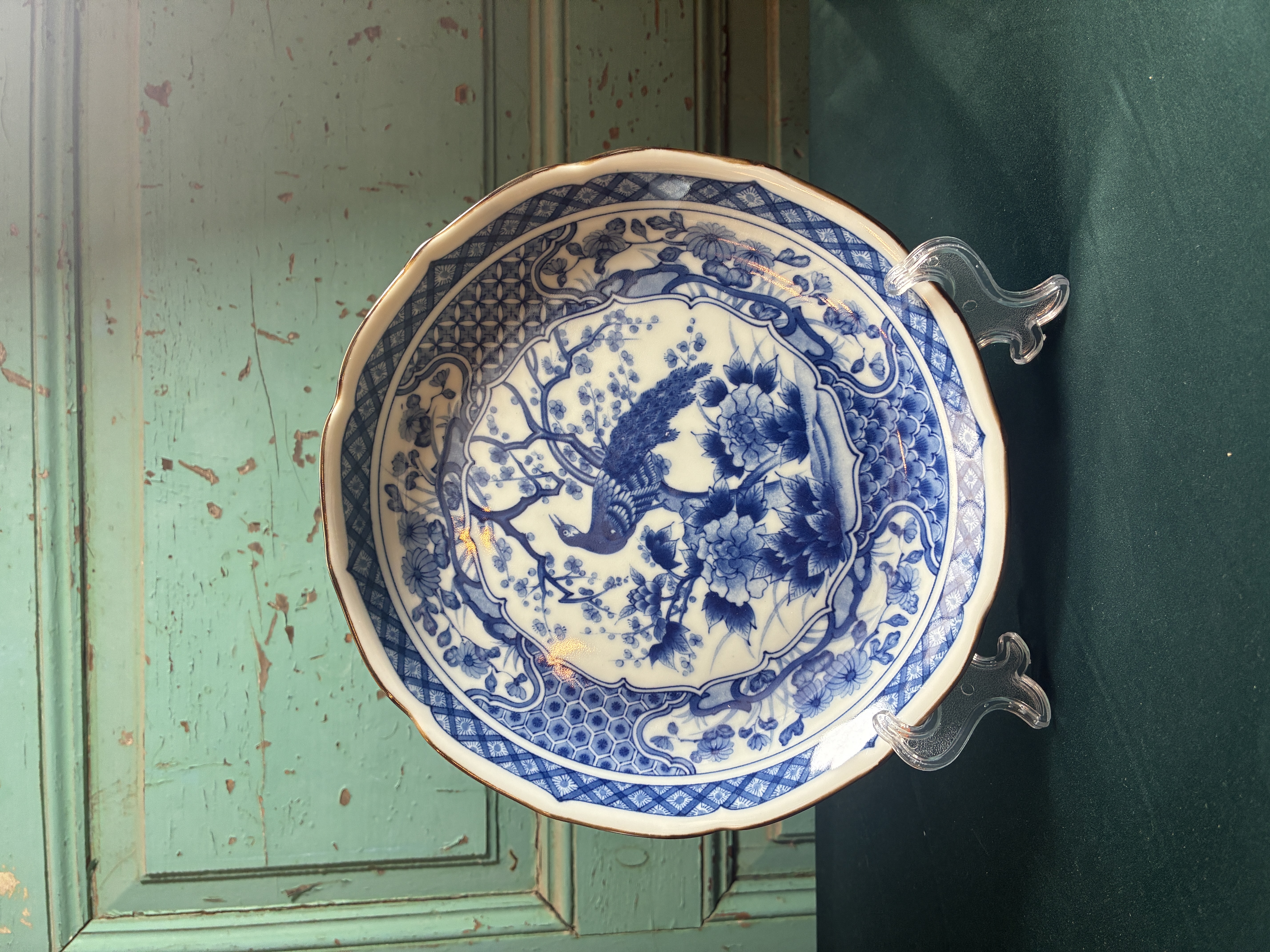 Japans Imari Arita Blue Porseleinen bord of schaal Afbeelding 3