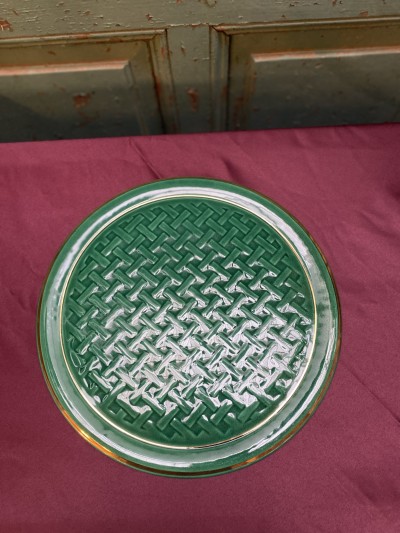 Groene Taartschaal Met Geweven Bamboe