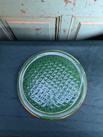 Groene Taartschaal Met Geweven Bamboe Afbeelding 4