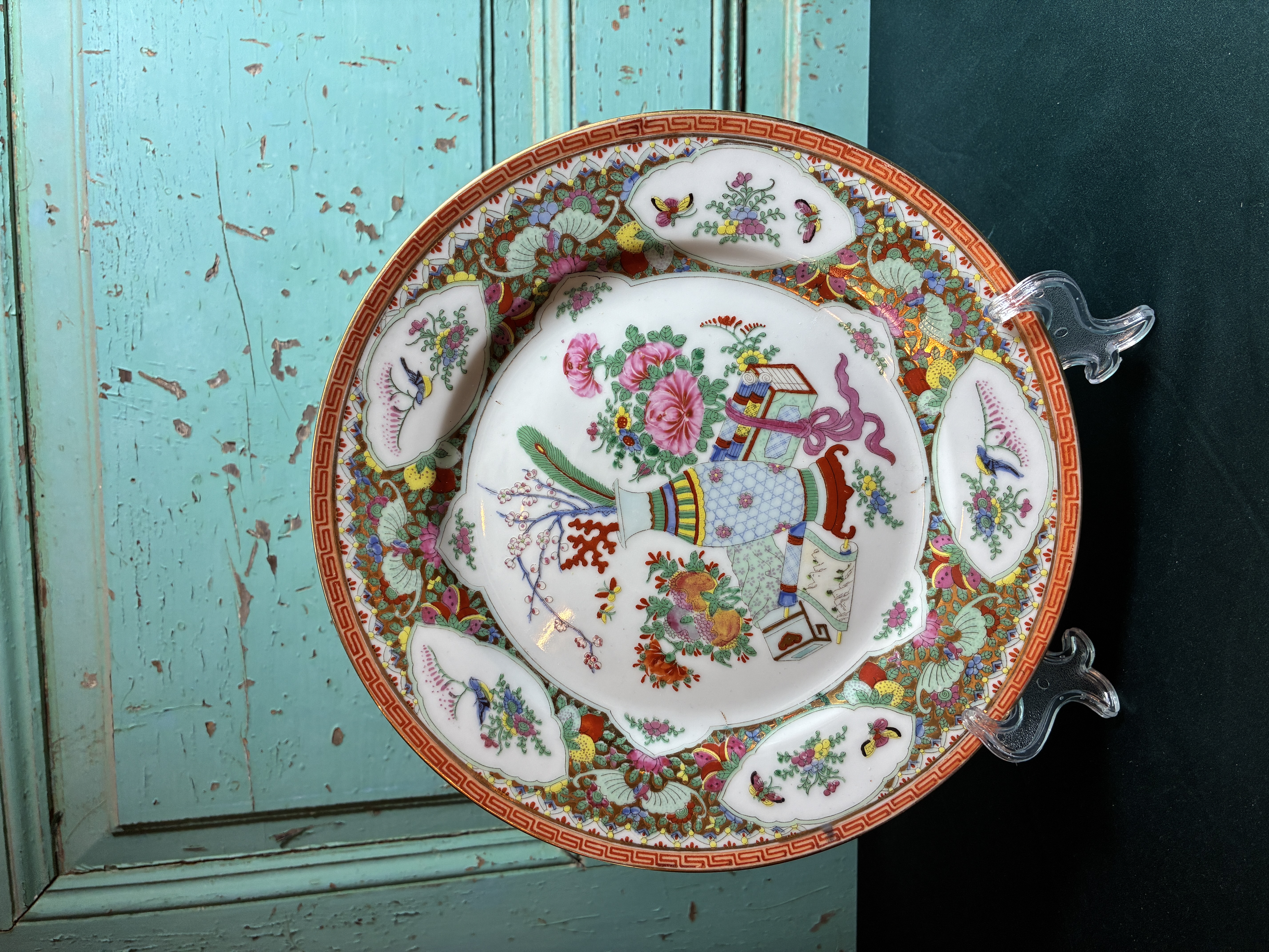 Chinees porseleinen bord in Rose medallion stijl Afbeelding 2