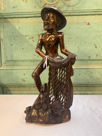 Indonesisch Houtsnijwerk Balinese Visser Afbeelding 2