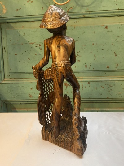 Indonesisch Houtsnijwerk Balinese Visser Afbeelding 3