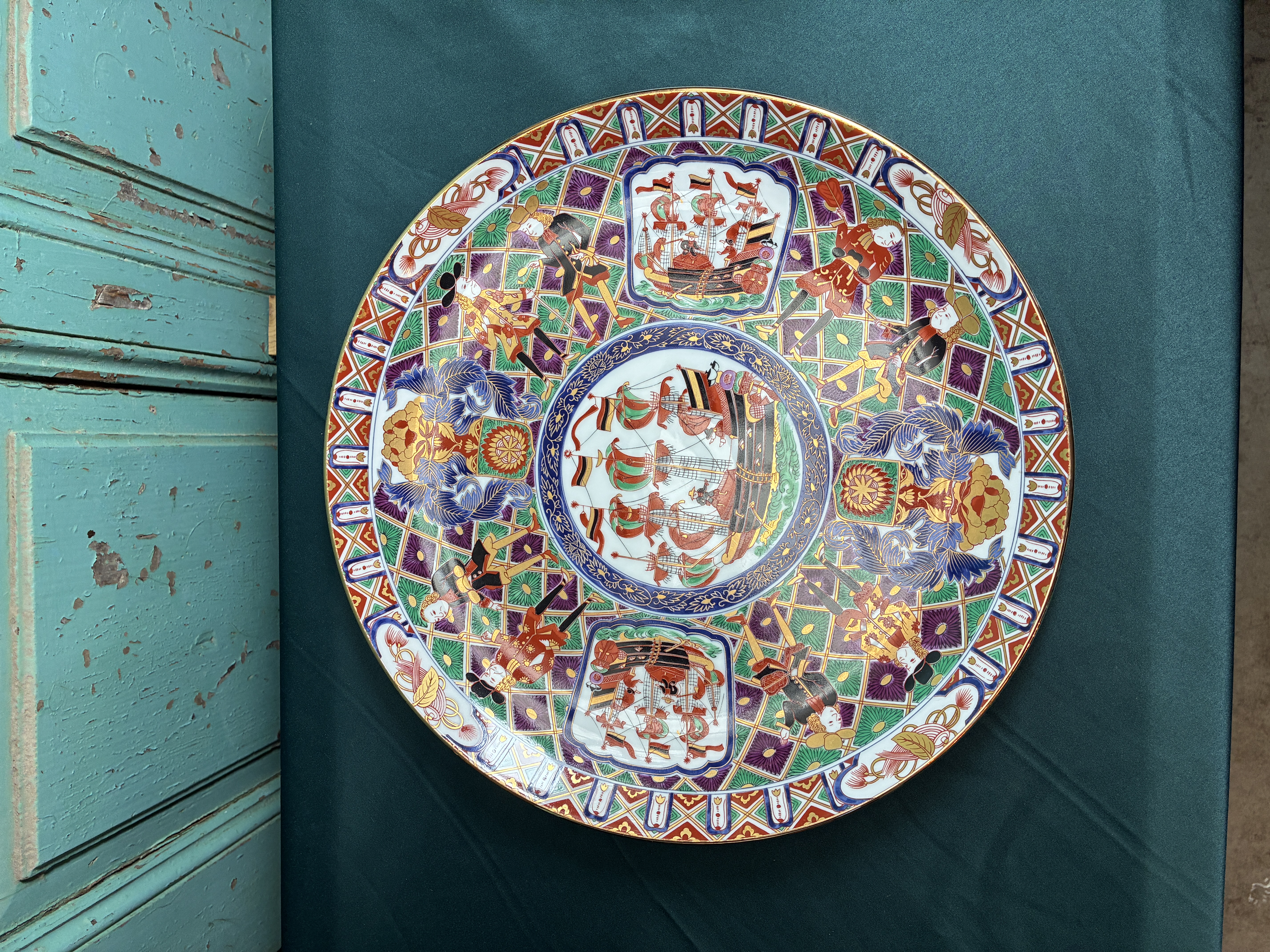 Groot Japans bord Kutani of Imari stijl Afbeelding 3
